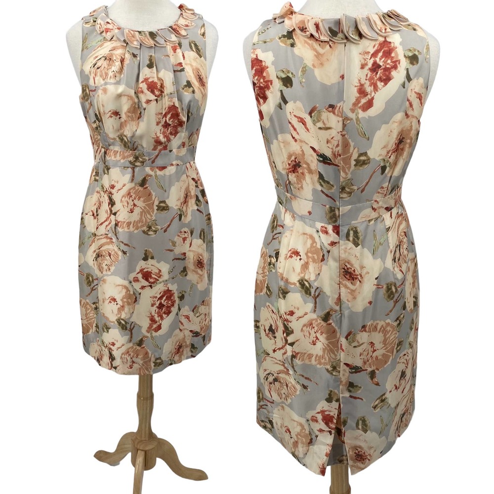 J Crew Silk Fit & Flare Floral Print Watercolor Mini Dress Knee Length Pleated 8